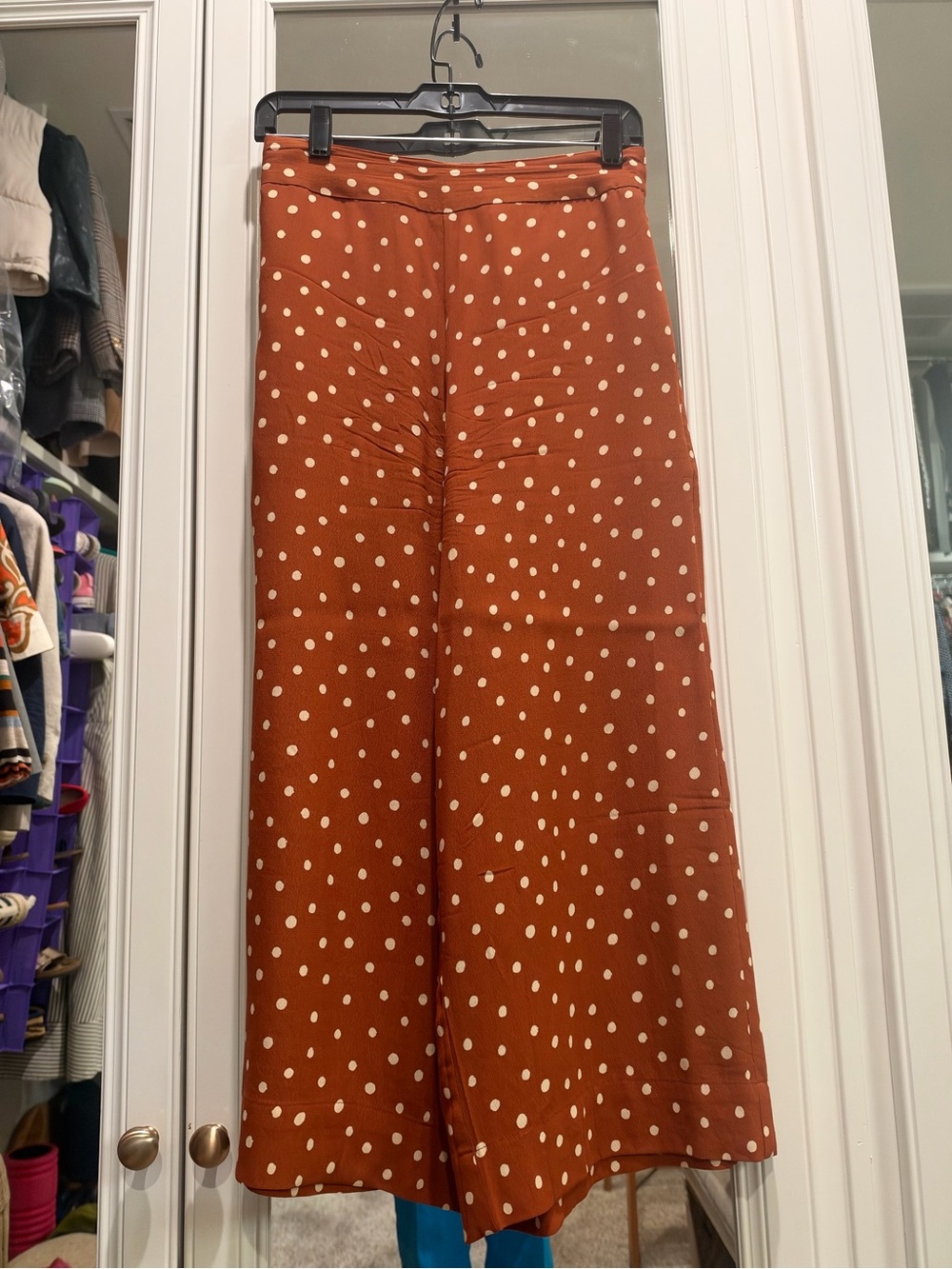 Madewell High Rise Wide Leg Polka Dot Pants Rust Cream Size Small